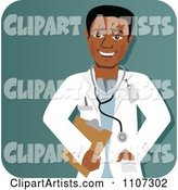 Happy Black Male Doctor over Teal