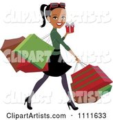 Happy Black Woman Carrying Bags and Christmas Shopping