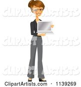 Happy Brunette Businesswoman Holding a Laptop