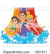 Happy Children Going down a Water Park Slide