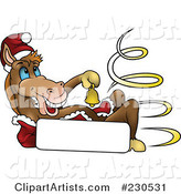 Happy Christmas Horse Ringing a Bell over a Blank Sign