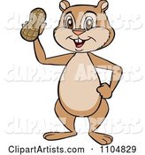 Happy Cute Chipmunk Holding a Peanut