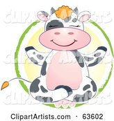 Happy Dairy Cow Meditating in a Yellow and Green Circle