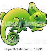Happy Green Chameleon Lizard with a Curled Tail Clipart Illustration Image