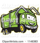 Happy Green Garbage Truck Mascot