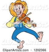Happy Hillbilly Man Dancing and Playing a Fiddle