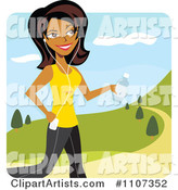 Happy Hispanic Woman Jogging in a Park with an Mp3 Player