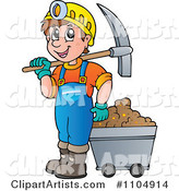 Happy Miner with a Cart and Pickaxe