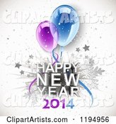 Happy New Year 2014 Text with Snowflakes Stars and Party Balloons