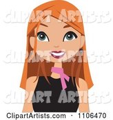 Happy Red Haired Woman Wearing a Pink Neck Scarf