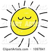 Happy Smiling Summer Sun with Closed Eyes Child like Drawing