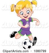 Happy Soccer Girl Kicking a Ball