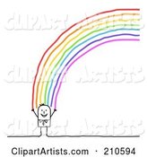 Happy Stick Person Man Standing at the End of a Rainbow