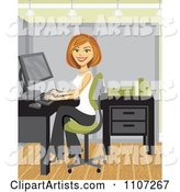 Happy Woman Working in Her Office Cubicle
