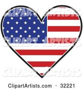 Heart Shaped American Flag with the Red, White and Blue Stars and Shapes, on a White Background