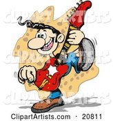 Hillbilly Musician Guitarist Man Playing and Dancing on Stage at a Music Concert