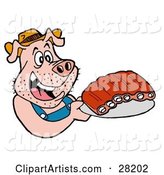 Hillbilly Pig in Overalls, Eating Ribs