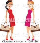Hispanic and Caucasian Ladies Posing in Dresses with Purses