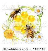 Honey Bees over Honeycombs with a Daisy with a Natural Wax Seal