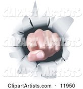 Human Hand Balled into a Fist, Punching Through a Wall