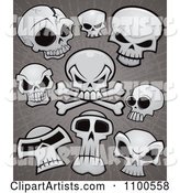 Human Skulls and Cross Bones over Grungy Gray