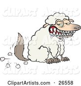 Hungry Drooling Wolf in Sheeps Clothing, Symbolizing Fraud, Evil and Deceit