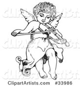 Innocent Cherub with Curly Hair, Flying and Playing a Violin