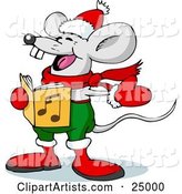 Jolly Mouse in Red and Green, Wearing Mittens and a Scarf, Singing Christmas Carols on Xmas Eve