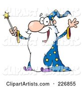 Jolly Old Wizard in a Star Robe, Holding up His Wand
