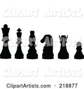 Line up of Chess Pieces in Black Silhouette