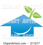 Logo Design of a Happy Blue House and Plant