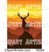 Majestic Silhouetted Buck Deer on Top of a Mountain, Looking out onto Mountain Tops at Sunset