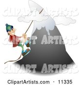 Male Mountain Climber Climbing a Snow Capped Mountain