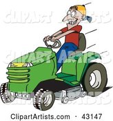 Man Driving a Fast Green Riding Lawn Mower