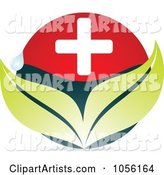 Medical Cross with Leaves and a Water Drop