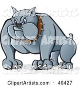 Menacing Gray Bulldog with Long Claws and a Spiked Collar