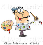Messy Caucasian Cartoon Artist Painter with a Brush and Palette