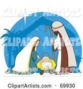 Nativity Scene with a Blue Shining Background
