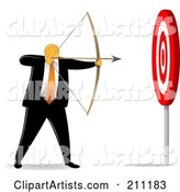 Orange Faceless Businessman Archer Aiming for an Easy Target