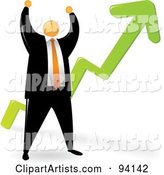 Orange Faceless Businessman Celebrating by a Growth Arrow
