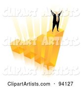 Orange Faceless Businessman Celebrating on the Top of an Orange Bar Graph