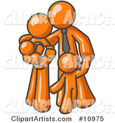 Orange Family Man, a Father, Hugging His Wife and Two Children