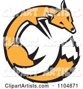 Orange Fox Circle Woodcut