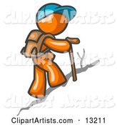 Orange Man Backpacking and Hiking Uphill