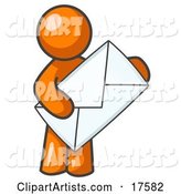 Orange Person Standing and Holding a Large Envelope, Symbolizing Communications and Email