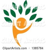 Orange Silhouetted Person Forming the Trunk of a Tree with Green Leaves