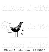Ornate Black and White Bird Design with Hearts