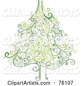 Ornate Green Swirly Christmas Tree on White