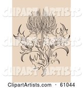 Ornate Thistle Flower with Leaves on Beige