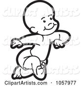 Outlined Baby Running in a Diaper
